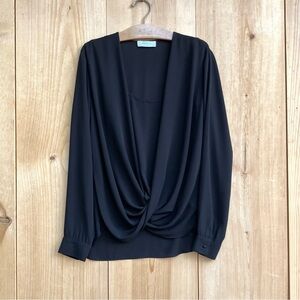 Bailey 44 Black Drape Front Blouse Top Sz Large